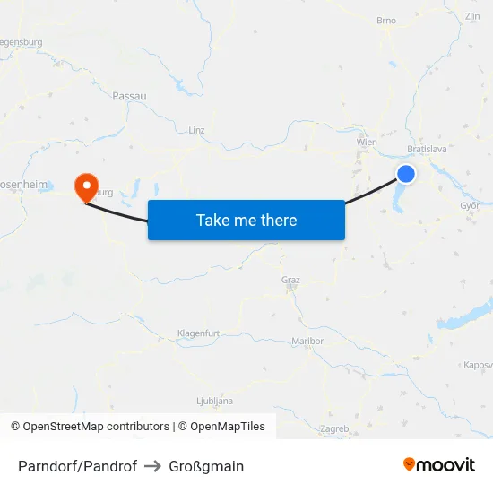 Parndorf/Pandrof to Großgmain map