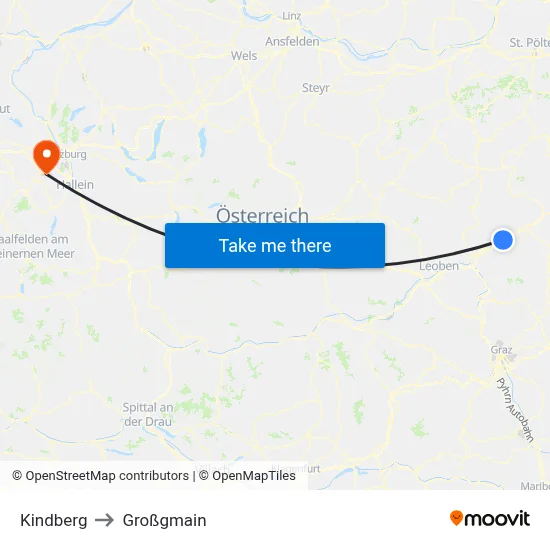 Kindberg to Großgmain map