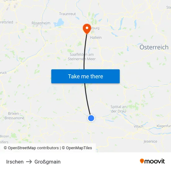 Irschen to Großgmain map