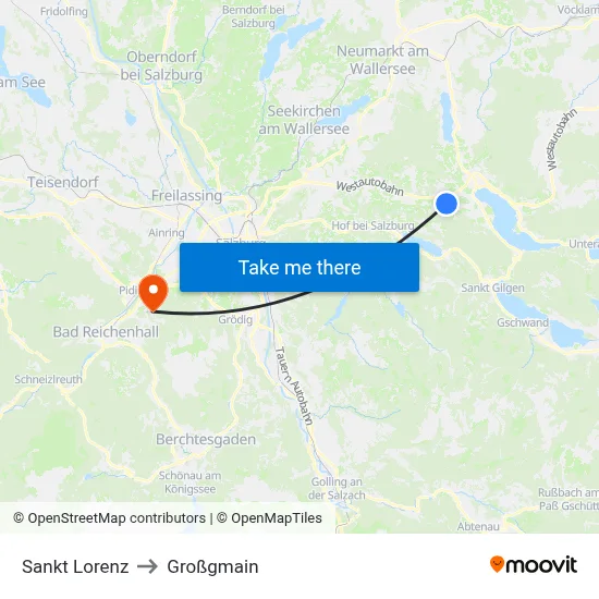 Sankt Lorenz to Großgmain map