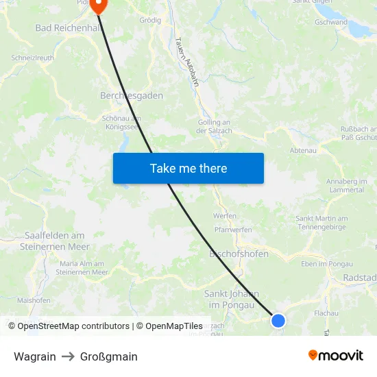 Wagrain to Großgmain map