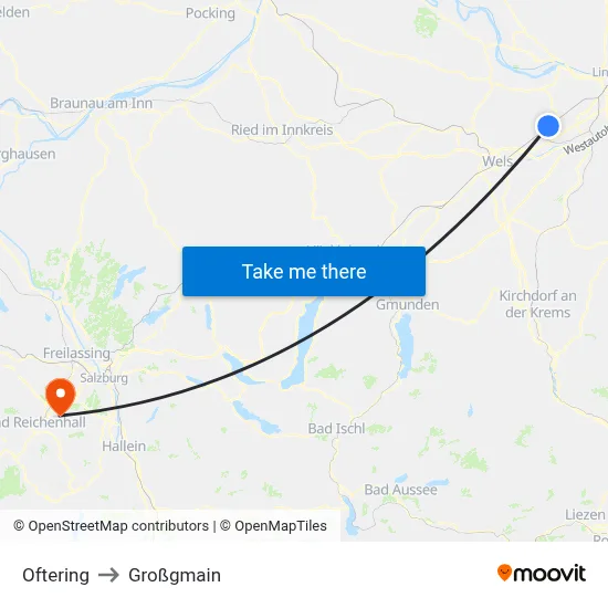 Oftering to Großgmain map