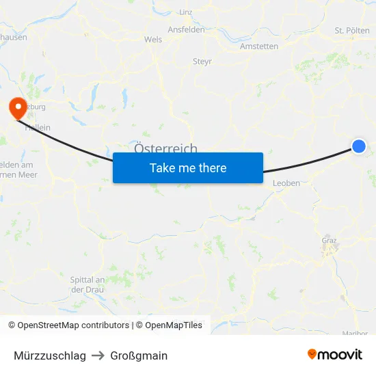 Mürzzuschlag to Großgmain map