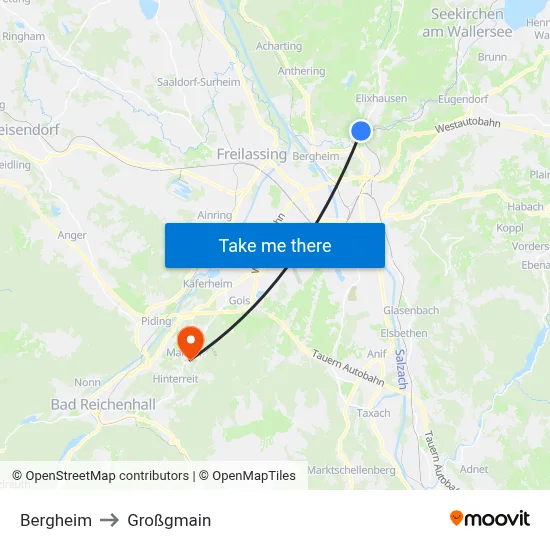 Bergheim to Großgmain map