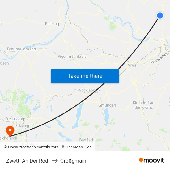 Zwettl An Der Rodl to Großgmain map
