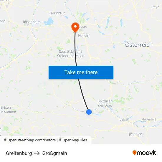 Greifenburg to Großgmain map