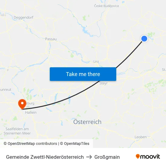 Gemeinde Zwettl-Niederösterreich to Großgmain map