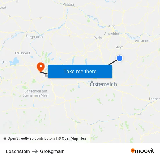 Losenstein to Großgmain map