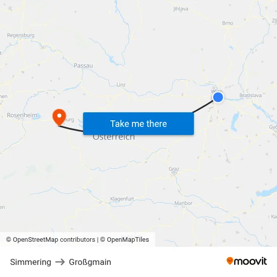 Simmering to Großgmain map