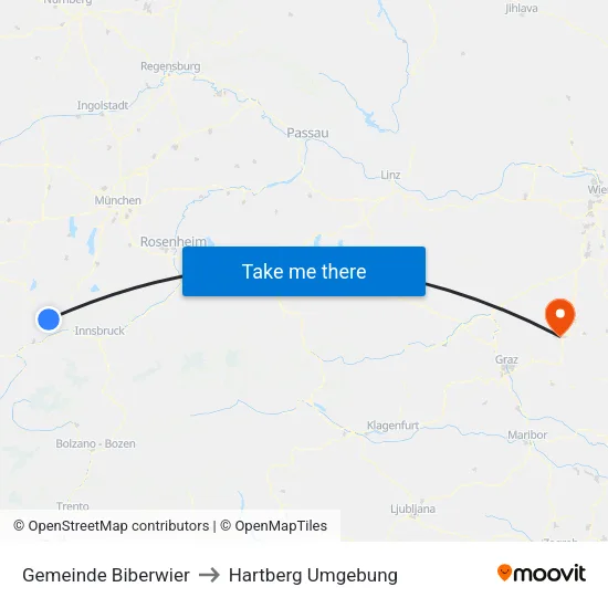 Gemeinde Biberwier to Hartberg Umgebung map