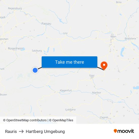 Rauris to Hartberg Umgebung map