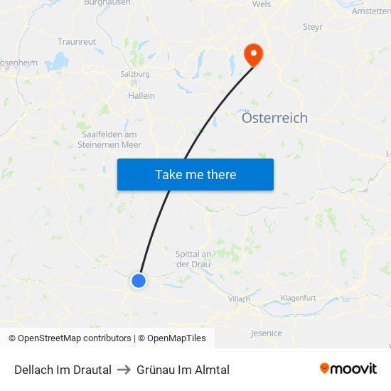 Dellach Im Drautal to Grünau Im Almtal map