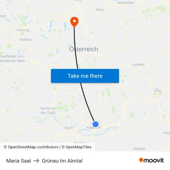 Maria Saal to Grünau Im Almtal map