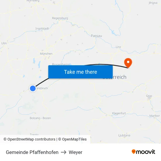 Gemeinde Pfaffenhofen to Weyer map