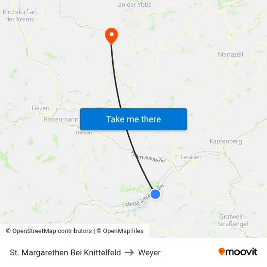 St. Margarethen Bei Knittelfeld to Weyer map