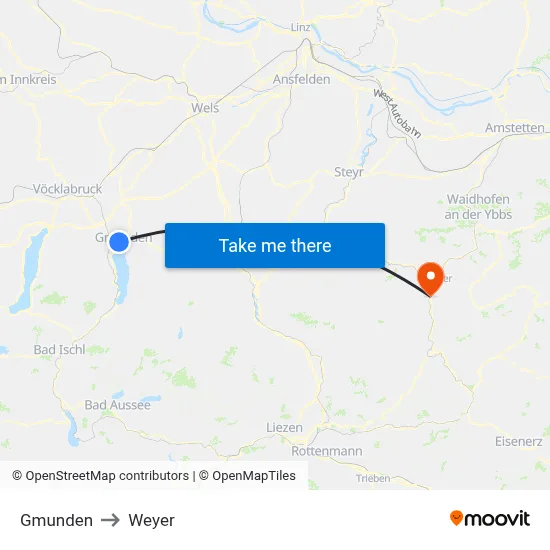 Gmunden to Weyer map