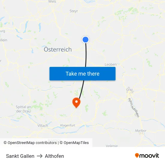 Sankt Gallen to Althofen map