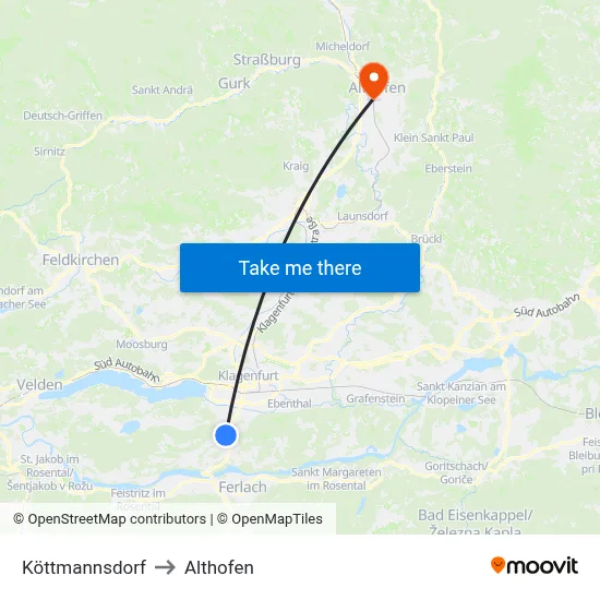 Köttmannsdorf to Althofen map