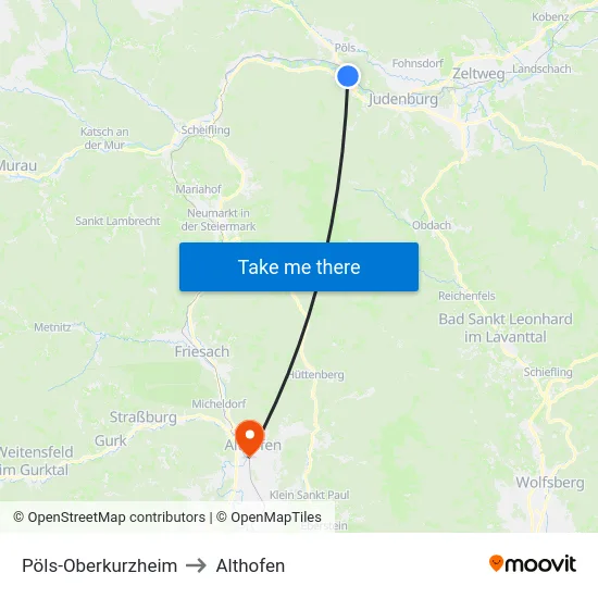 Pöls-Oberkurzheim to Althofen map