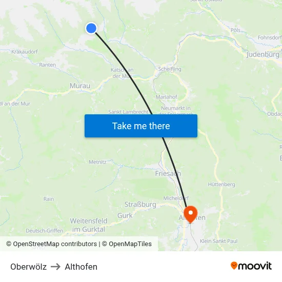 Oberwölz to Althofen map