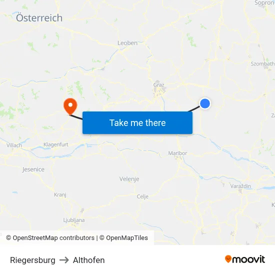 Riegersburg to Althofen map