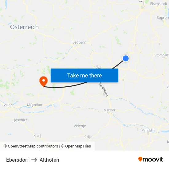 Ebersdorf to Althofen map