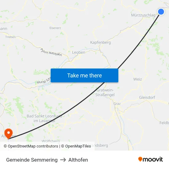 Gemeinde Semmering to Althofen map