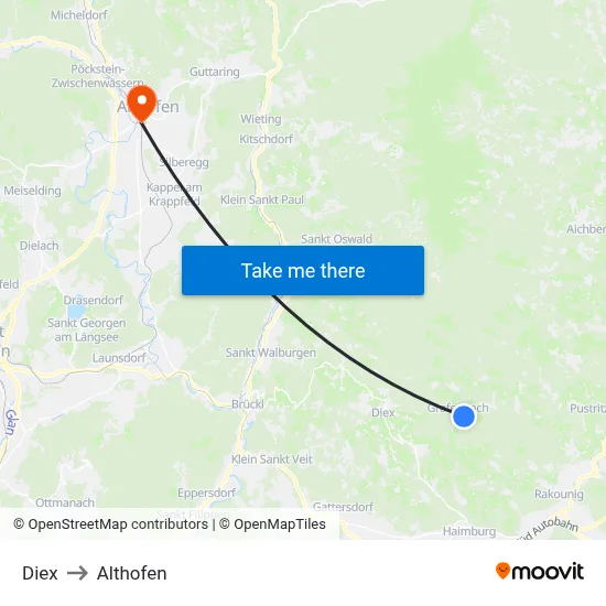 Diex to Althofen map