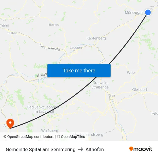 Gemeinde Spital am Semmering to Althofen map