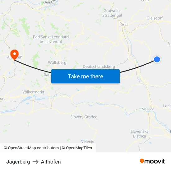 Jagerberg to Althofen map