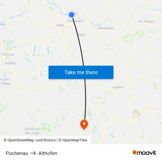 Puchenau to Althofen map