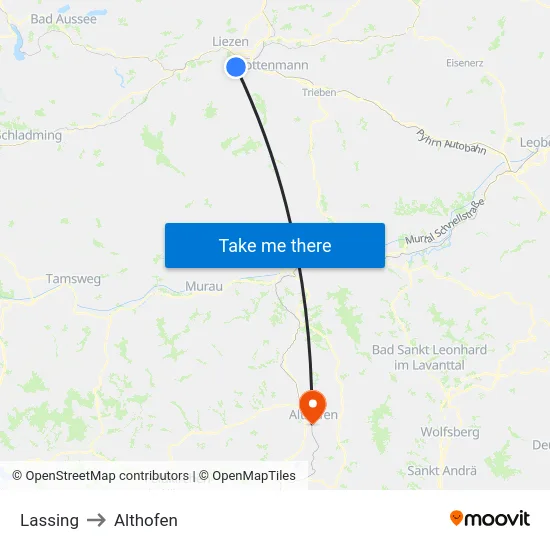 Lassing to Althofen map