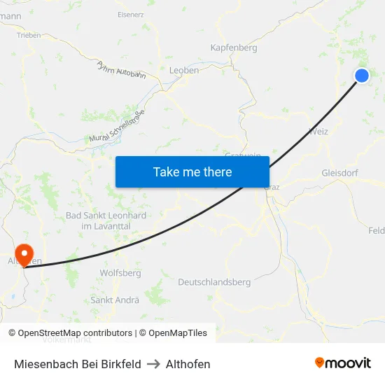 Miesenbach Bei Birkfeld to Althofen map