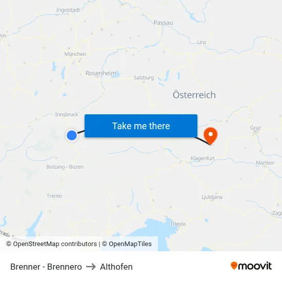 Brenner - Brennero to Althofen map