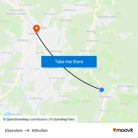 Eberstein to Althofen map