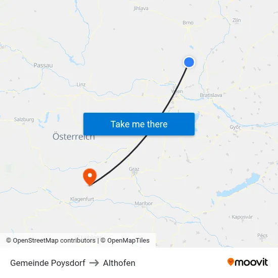Gemeinde Poysdorf to Althofen map