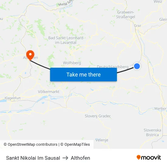 Sankt Nikolai Im Sausal to Althofen map