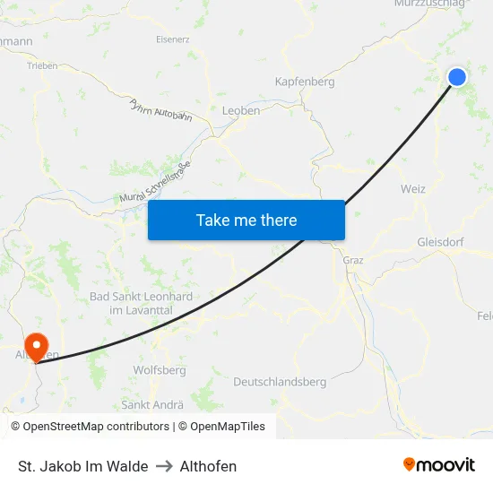 St. Jakob Im Walde to Althofen map