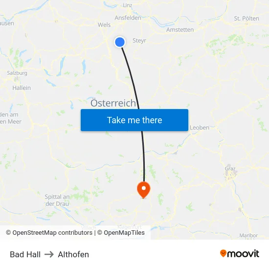 Bad Hall to Althofen map