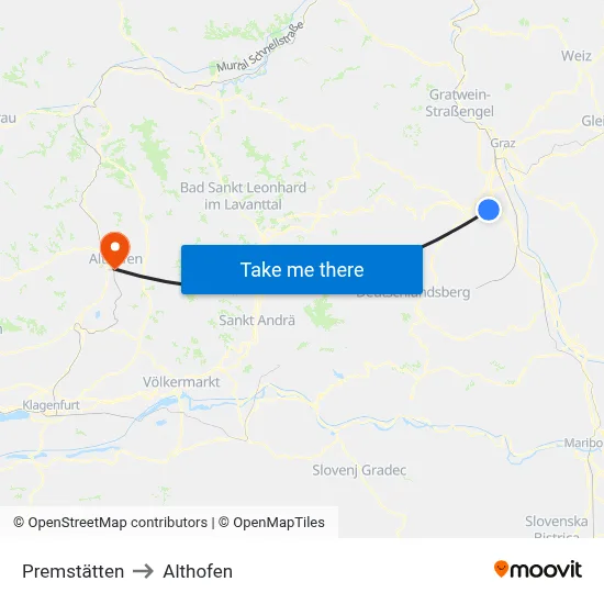 Premstätten to Althofen map