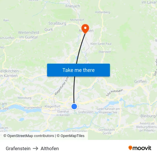 Grafenstein to Althofen map
