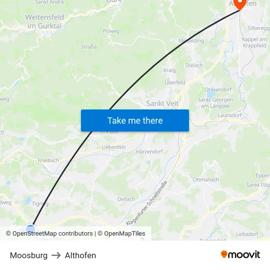 Moosburg to Althofen map