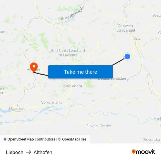 Lieboch to Althofen map