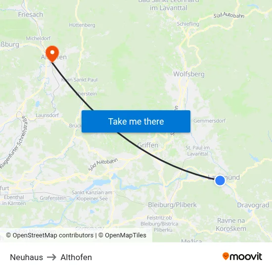 Neuhaus to Althofen map