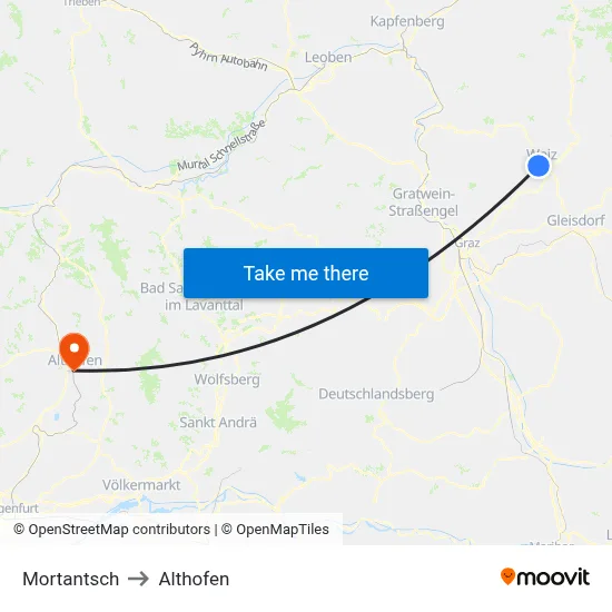Mortantsch to Althofen map