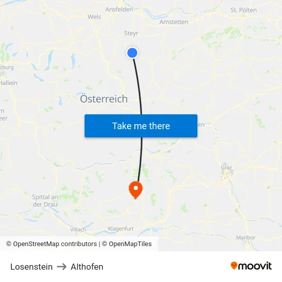 Losenstein to Althofen map