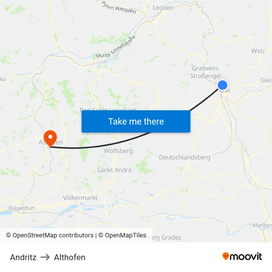 Andritz to Althofen map