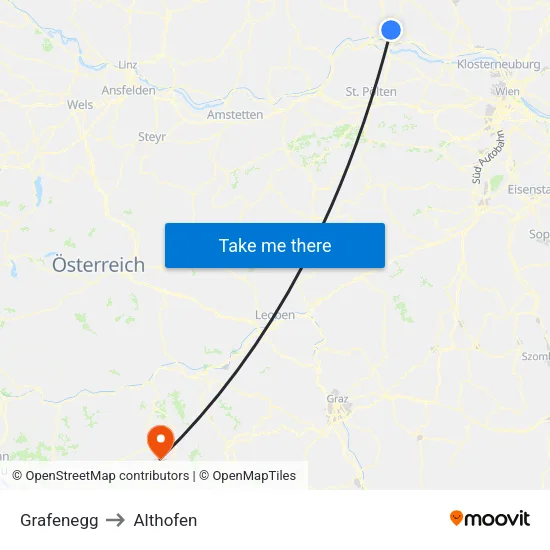 Grafenegg to Althofen map