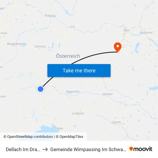 Dellach Im Drautal to Gemeinde Wimpassing Im Schwarzatale map
