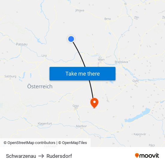 Schwarzenau to Rudersdorf map